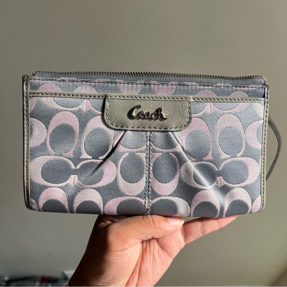 Coach Signature Gray and Pink Wallet